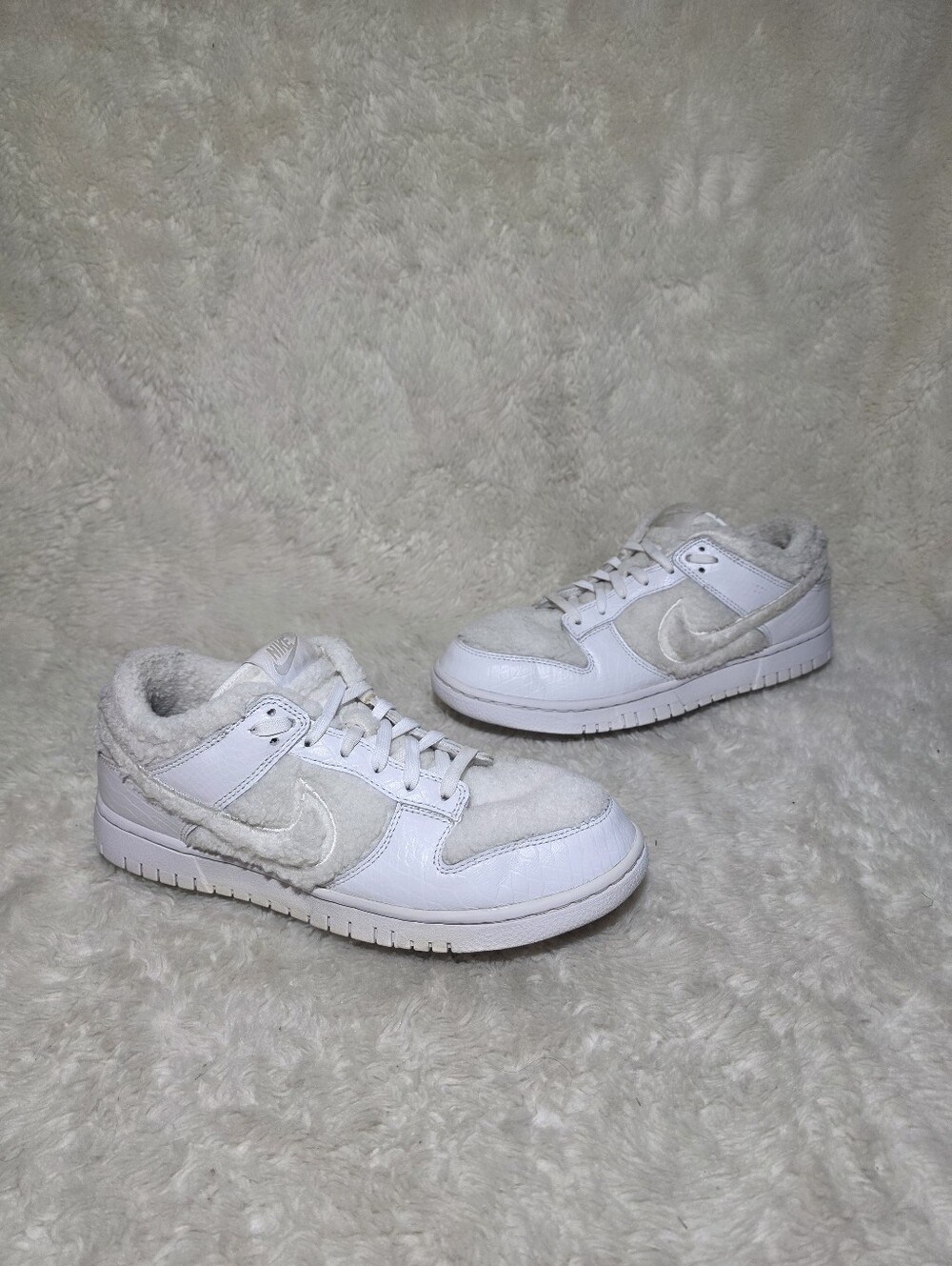 Nike Dunk Low Custom Panda By You Fleece Sherpa Snakeskin White Sneakers Wmn 9.5